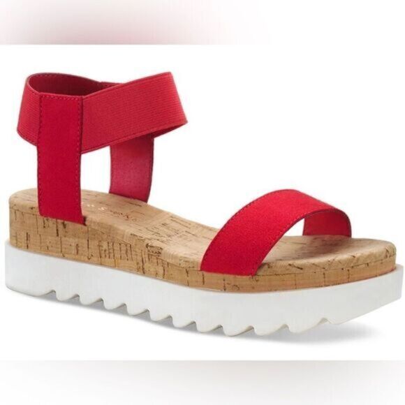 NIB Sun + Stone Women’s Red Cork Slip On Strappy Platform Sandal Open Toe Size 6 - Picture 1 of 8